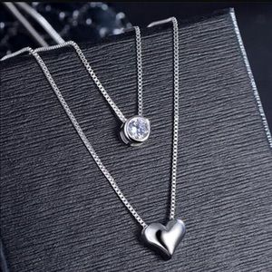 Sterling silver 925 layer Chain cubic zircon/heart